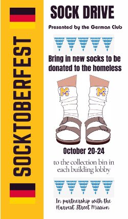 A flyer about a "Socktoberfest" sock drive with a picture of socks